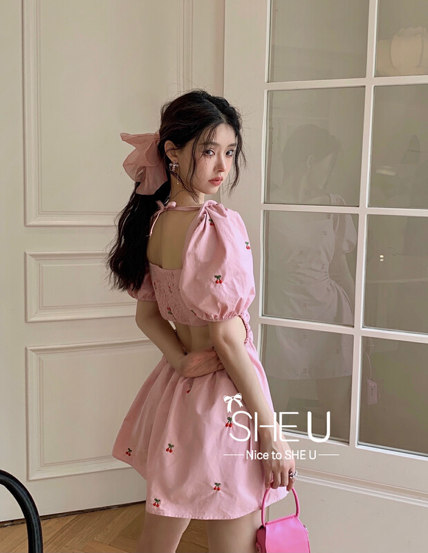 【SHE U】Pure Desire Girl Cherry Show Waist Dress C680013# JHY