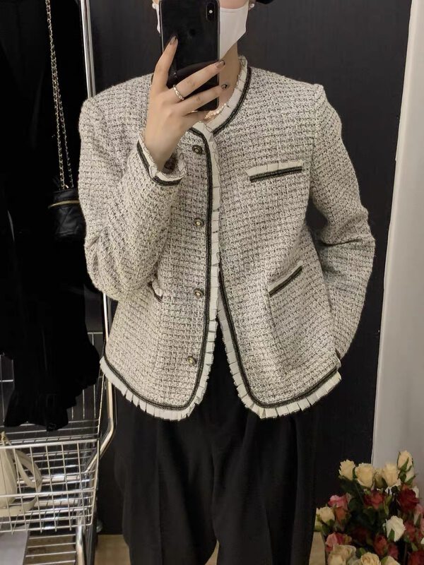Autumn is new!【O.LUCKY】Celebrity temperament small fragrance style short coat 2122# HBX