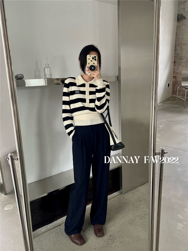 Autumn is new! [DANNAY] Striped all-match Korean knitted sweater (including 20% ​​wool) 1621# WPL