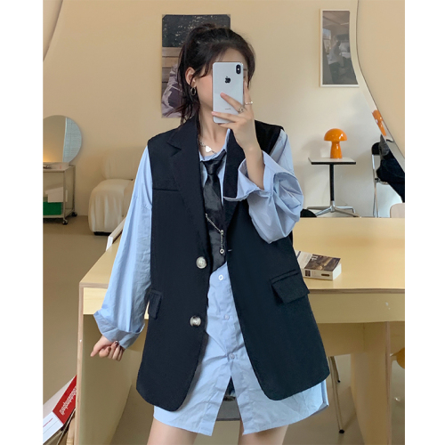 Real shooting real price  autumn suit vest women's new loose Korean version all-match thin vest jacket women