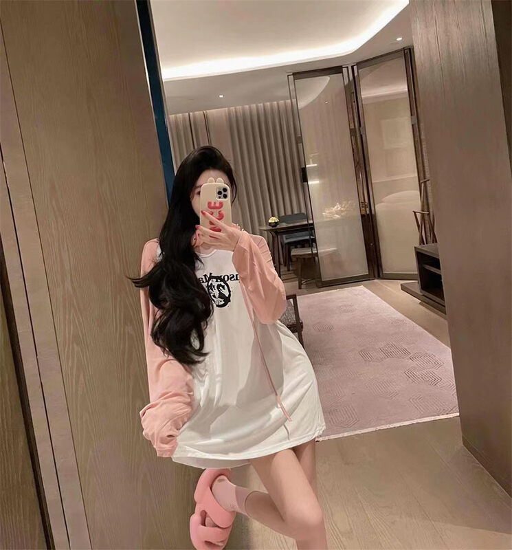 Early autumn new style! [Big C STUDIO] casual color matching hooded printed sunscreen shirt (with socks) YS1-1233# PCZ