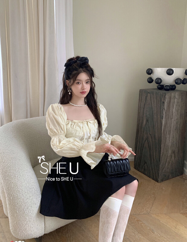 【SHE U】Gentle and simple square neck shirt 81034