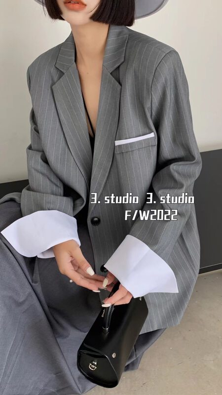 New in autumn! [3.STUDIO] Korean striped loose suit 22507# PCZ