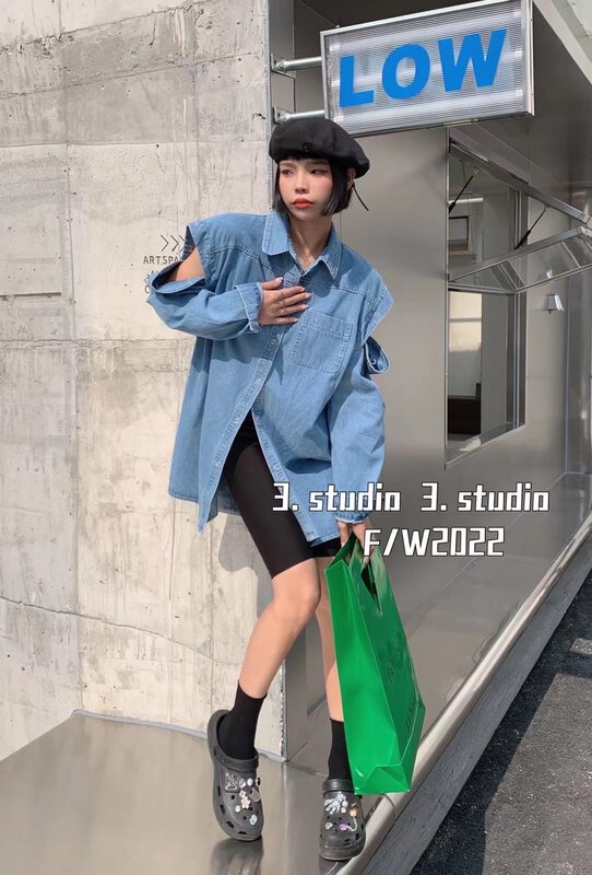 Autumn is new! [3.STUDIO] niche design off-the-shoulder loose large denim jacket (only sells jackets) 22012# PCZ