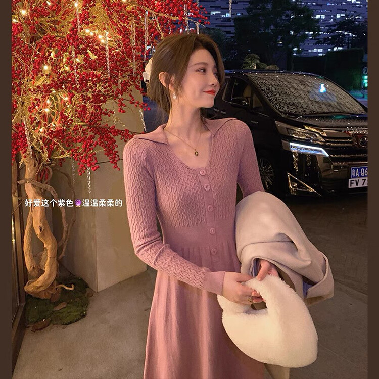 New in early spring! [LMK] lapel braided knitted dress 8897# HJY