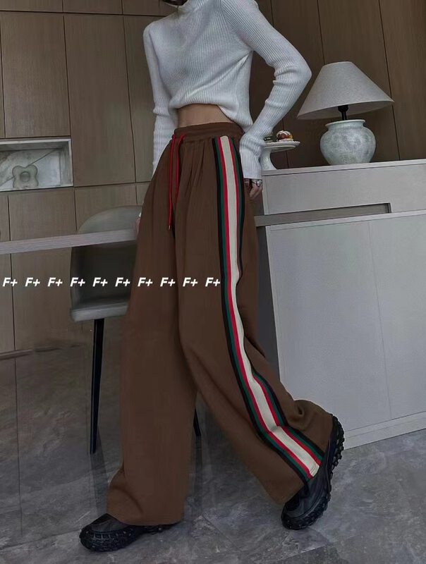 New in autumn!【F】Korean loose color-block lace-up casual pants 1620# HBX