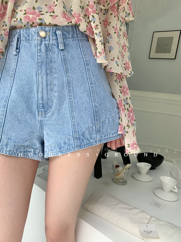 [Fire HOODRESS] Simple and versatile three-dimensional bone line stitching denim shorts 22245# JHY