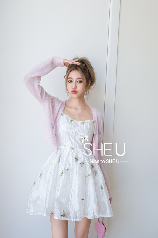 【SHE U】Nice sweet jacquard suspender dress 89011