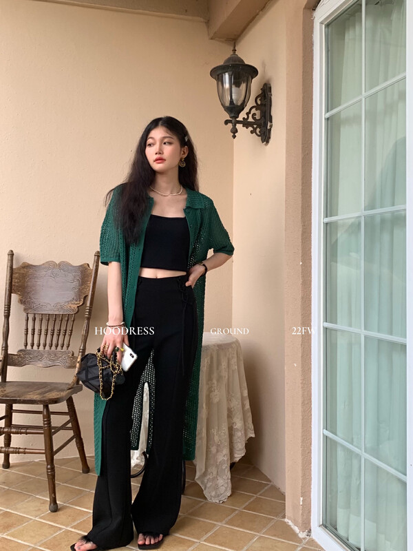 New in early autumn! [Fire HOODRESS] hollow design solid color lapel breasted mid-length warm sweater 5204# JHY