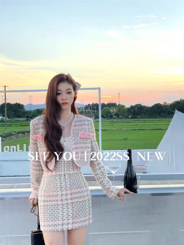 Autumn is new! [SEE YOU] Xiaoxiangfeng woven sweet age-reducing short coat + high waist hip skirt suit 2173# PCZ
