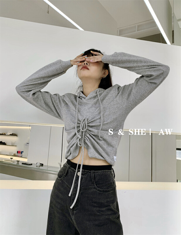New in early autumn!  【S&SHE】Casual Hooded Drawstring Short Sweatshirt MODEST4428A# HYY