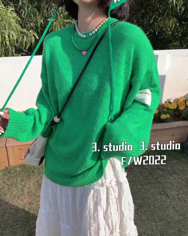 New in autumn! [3.STUDIO] round neck striped loose pullover warm sweater 5142# PCZ