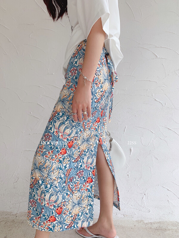 Original price 77.83! [Fire HOODRESS] Custom Printed Lace-Up Slit Skirt J21351# JHY