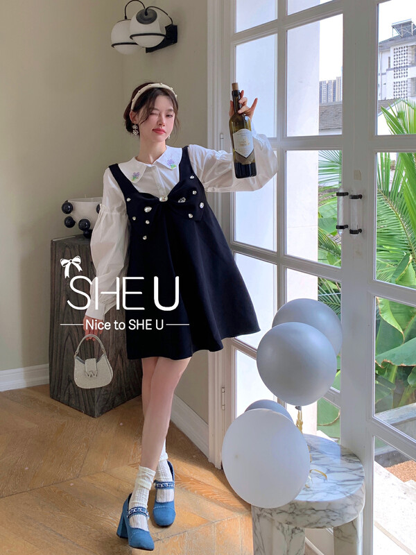 【SHE U】Sleeveless dress with diamond bow for niche audience 89037