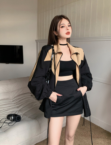 Real shot autumn clothes play cool color matching loose sports wind baseball jacket jacket women
