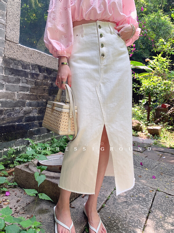 【Fire HOODRESS】ins tie raw edge high waist slit denim skirt (with waist rope) 22170# JHY