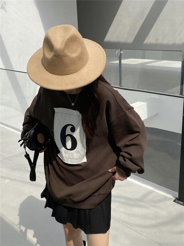 New in autumn! [BLACK+WHITE] Round neck letter patch design sweater 08075# XYJ