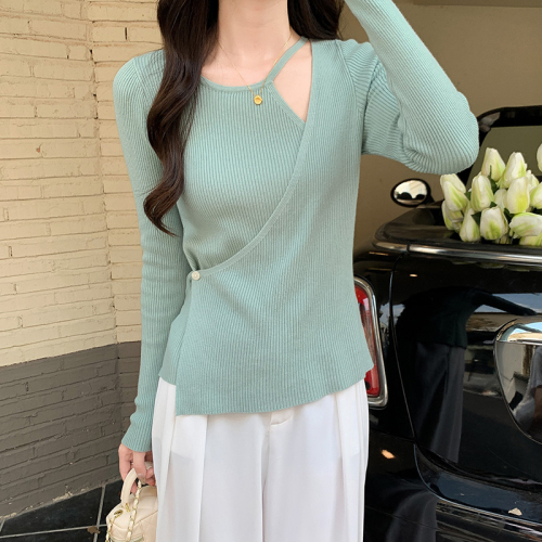 Real shot knitted sweater long-sleeved T-shirt ladies thin short spring early autumn top sweater bottoming small cardigan inside
