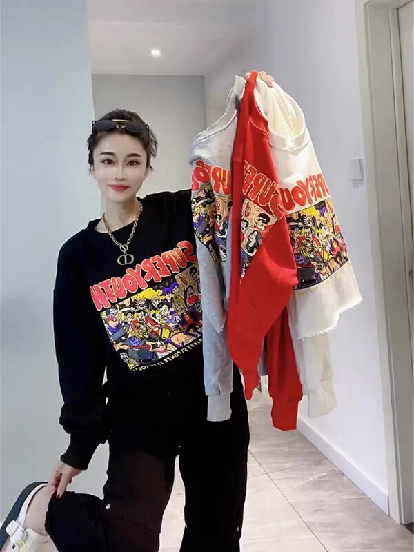 New in autumn! [Miss Xixi] Design short thin printed sweater 1823# L