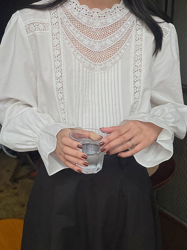 New in autumn!【O.LUCKY】Korean style hollowed-out shirt 2109# HBX