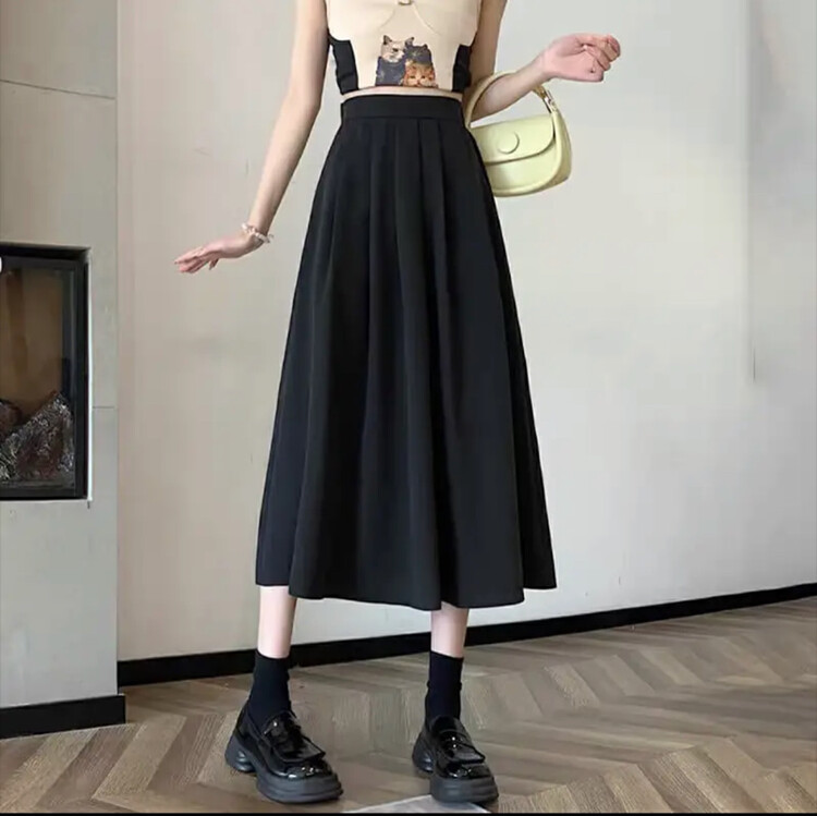 New in autumn! [Ms. Xixi] Women's drape and slim mid-length high-waist umbrella skirt 5066# L