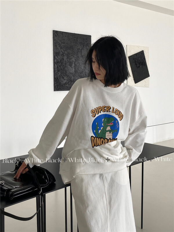 New in autumn!【BLACK+WHITE】letter print loose sweater 08101# XYJ