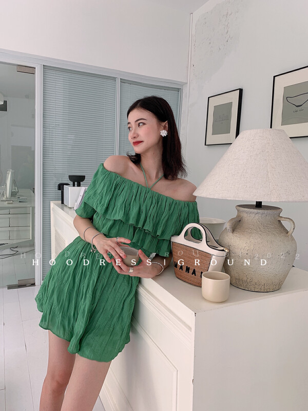 Original price 123.95! [Fire HOODRESS] High-quality one-shoulder strapping rope two-wear lotus leaf crumpled jumpsuit 22255# JHY