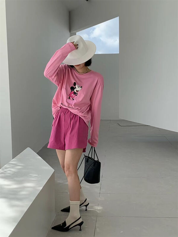 New in early autumn!【BLACK+WHITE】Simple elastic waist all-match casual shorts 2S07905U# HYY
