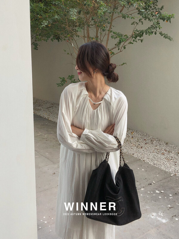 New in early autumn!【WINNER】Korean loose casual V-neck dress (with belt) YS1-8858# LL