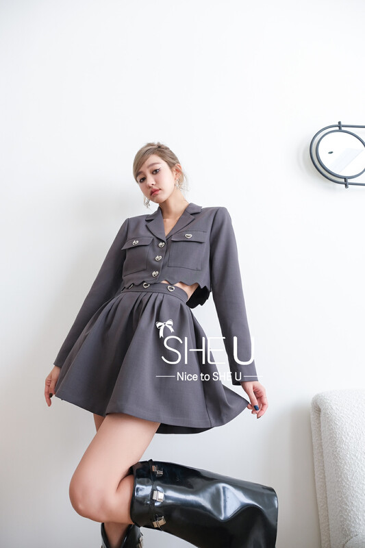 【SHE U】Sweet and cool western style love button short skirt 81025# JHY