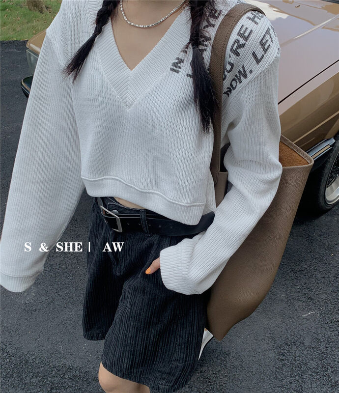 New in early autumn!【S&SHE】V-neck letter printed casual sweater MODESC4408A# HYY