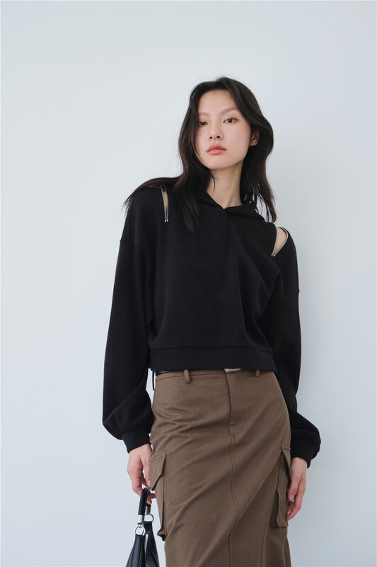 New in autumn! [BLACK+WHITE] Design zipper fashion sweater 08269# XYJ