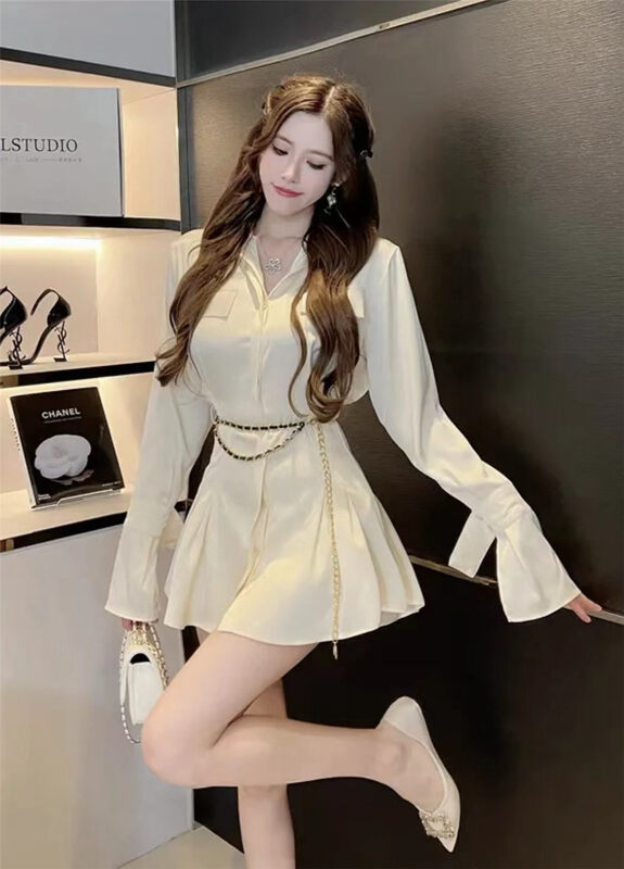 New Autumn!【SEE YOU】Fashionable Flared Sleeve Shirt Dress (with Belt) 2179# PCZ