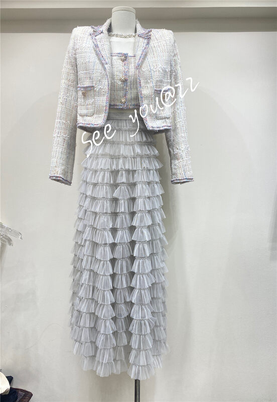 New in early autumn!【SEE YOU】Xiaoxiangfeng short coat + all-match vest + mid-length skirt three-piece suit 2160# PCZ