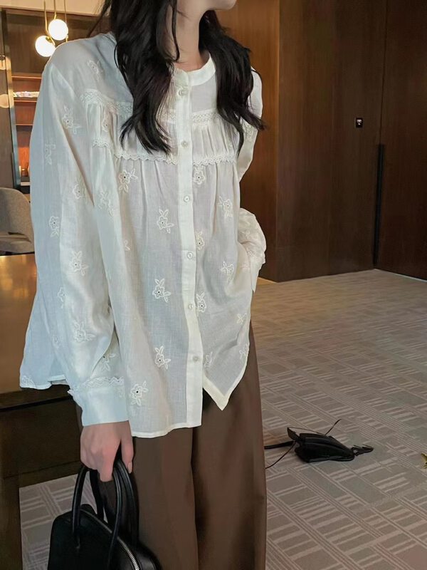 New in autumn! [O.LUCKY] Western-style all-match embroidered shirt 2088# HBX
