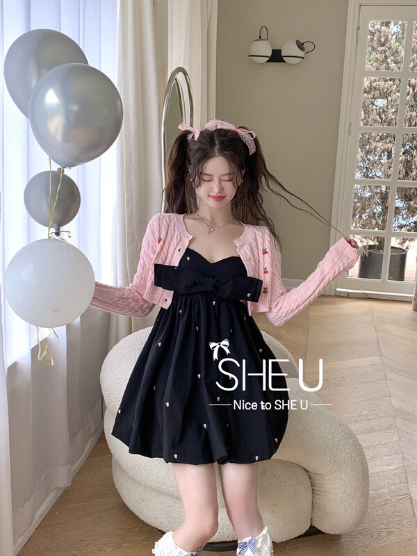 【SHE U】Nice sweet bow suspender dress 59095