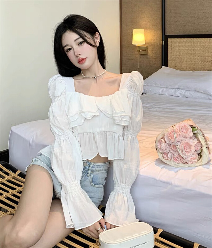 【Miss Xixi】French ruffled chiffon shirt 9642# L