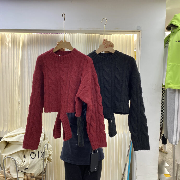 Original price 89.11! New in early winter! [LMK] commuter style design sense hem twist short warm sweater 87212# HJY