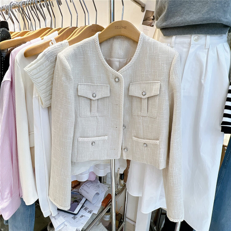 Autumn is new! [SELNE] round neck small fragrance style single-breasted short coat 0202# XYJ