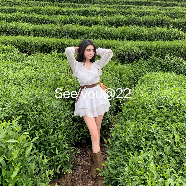 New in autumn!【SEE YOU】Ruffled temperament pure white dress (with belt) 2181# PCZ