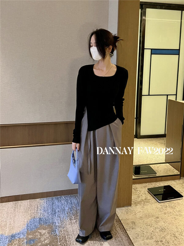 New in autumn! [DANNAY] Square collar slim fit long-sleeved T-shirt 7801# WPL