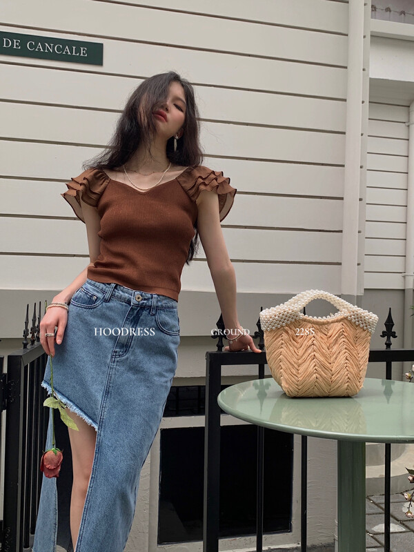 [Fire HOODRESS] Design embroidered rhombus irregular cut denim skirt J92004# JHY