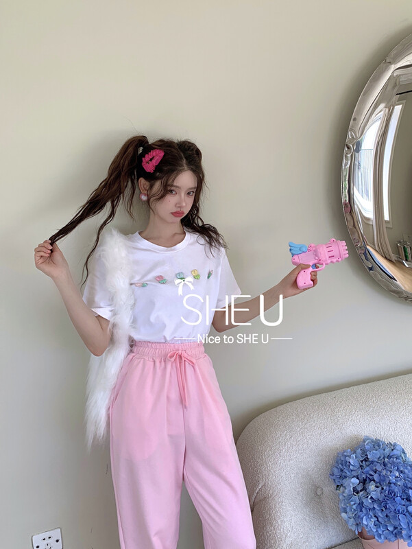 【SHE U】Korean casual three-dimensional small flower short-sleeved T-shirt 51003# JHY