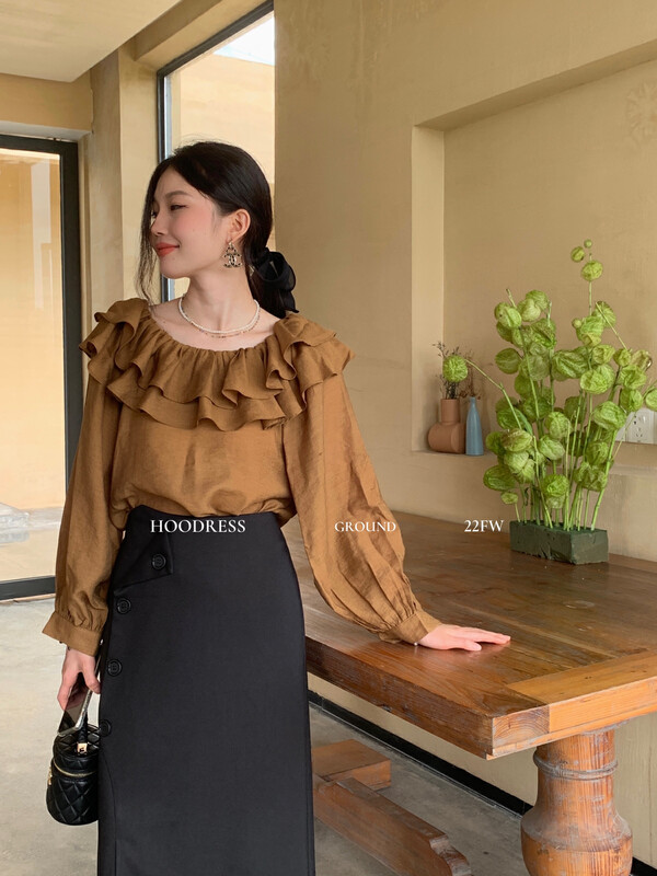 [Fire HOODRESS] Korean lady's gentle ruffled shirt 22359# JHY