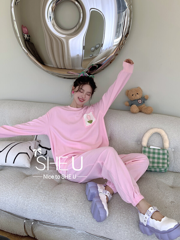 【SHE U】Korean casual flower sweater trousers suit 59016# JHY