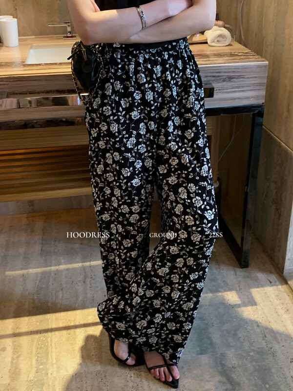 【Fire HOODRESS】Fashion all-match custom floral pleated elastic casual pants 22192# JHY