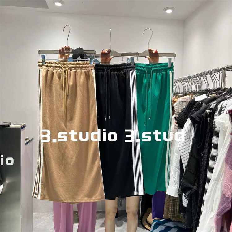 Autumn is new! [3.STUDIO] Elastic waist contrast color straight skirt 22222# PCZ