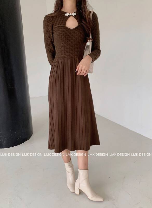 【LMK】Korean cutout all-match temperament dress 82005# HJY