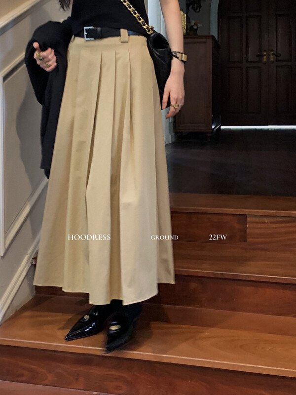 New in early autumn! [Fire HOODRESS] Korean version of intellectual long high waist pleated skirt (with belt) 22340# JHY