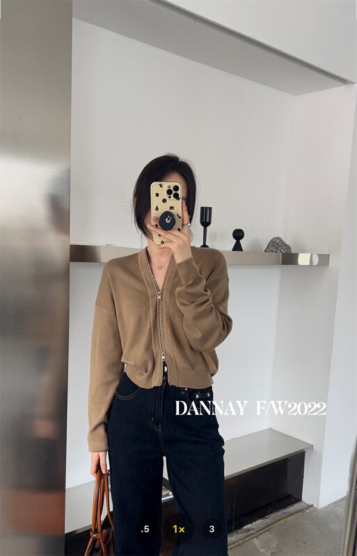 New in early autumn! [DANNAY] long-sleeved zipper solid color knitted cardigan (including 20% ​​wool) 1613# WPL